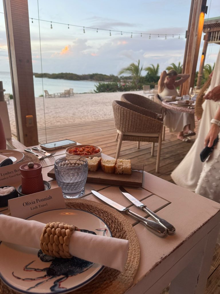 Beachfront table set for lunch at The Hut, Antigua